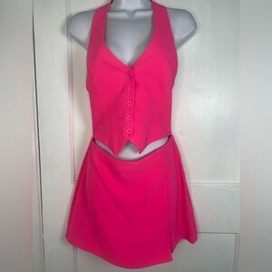 Amanda Uprichard Revolve Fuchsia Halter Romper w Dress Look Hot Pink